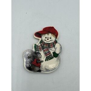 Wood Snowman With Squirrel Magnet